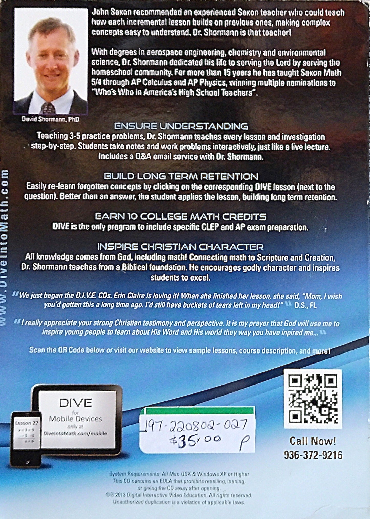 Saxon Algebra 1/2 DIVE DVD