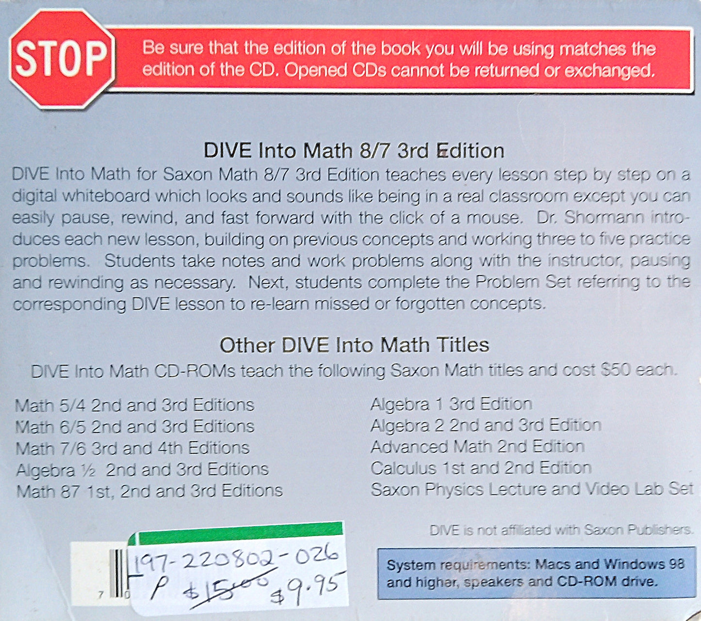 Saxon Math 87 DIVE DVD