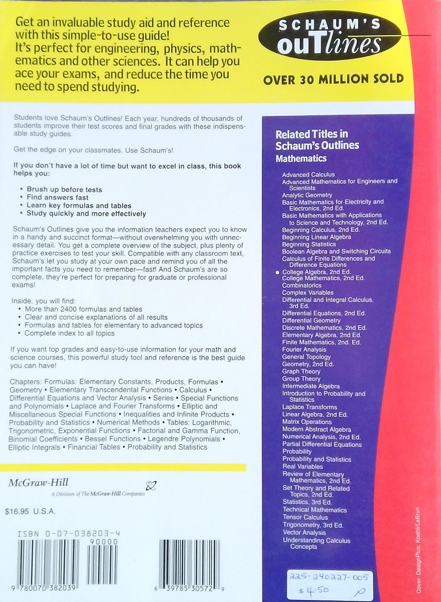 Schaum's Outlines: Mathematical Handbook of Formulas and Tables