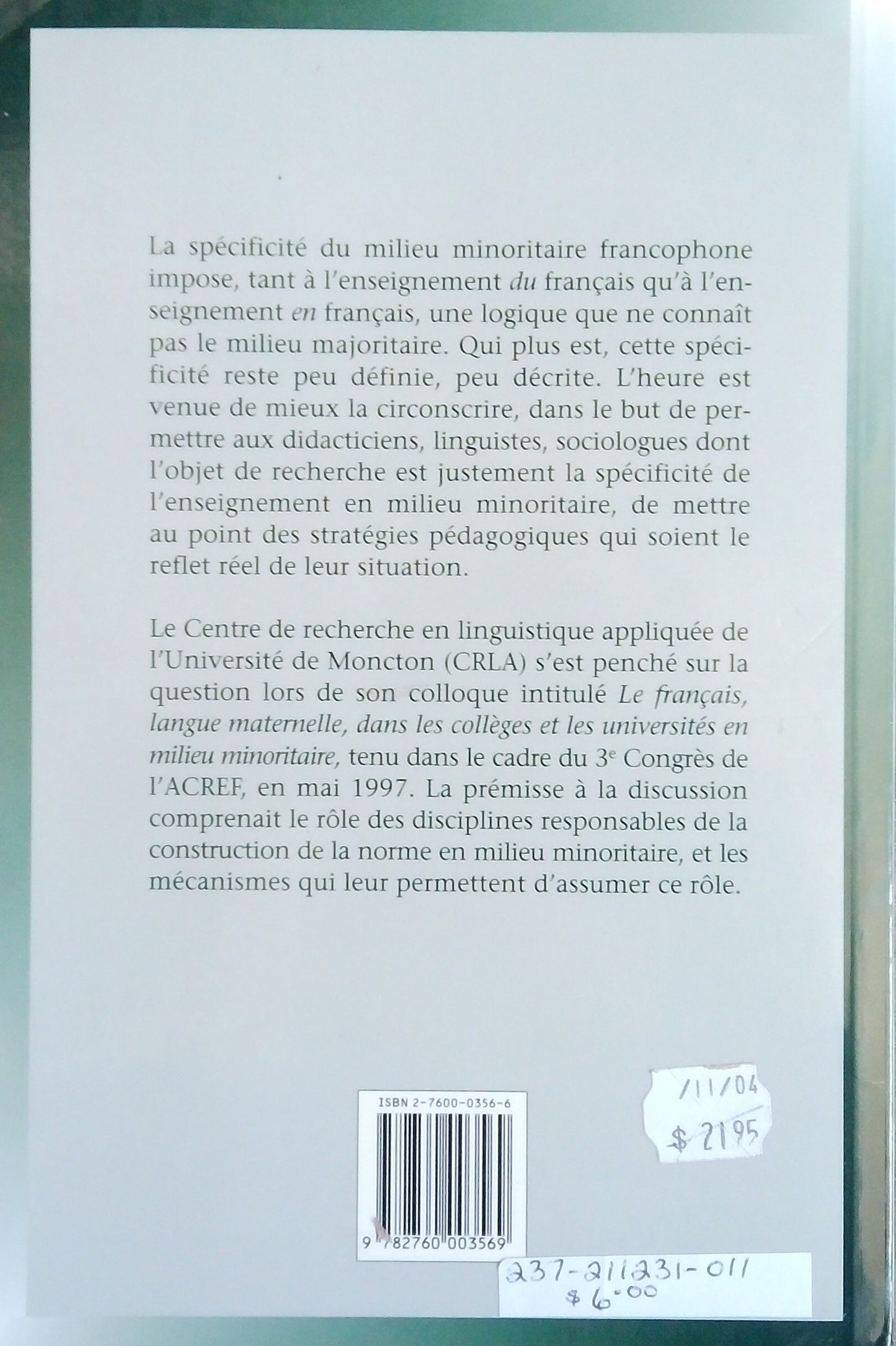 Le Francais, Langue Maternelle (The French Native Language)