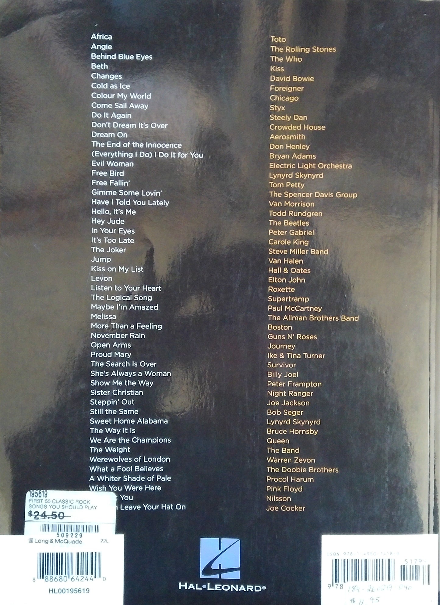 First 50 Classic Rock Songs - Easy Piano