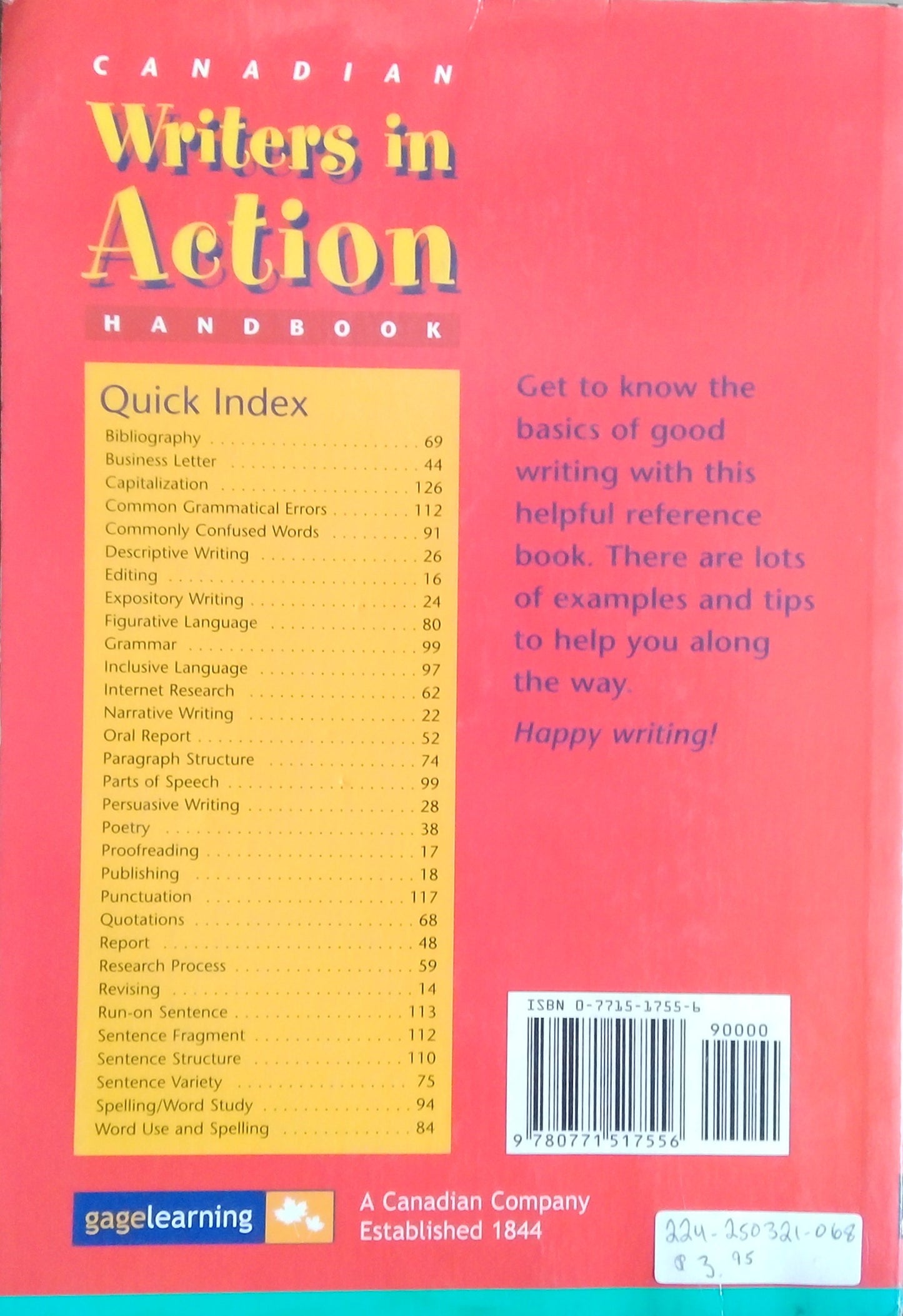 Canadian Writers In Action Handbook