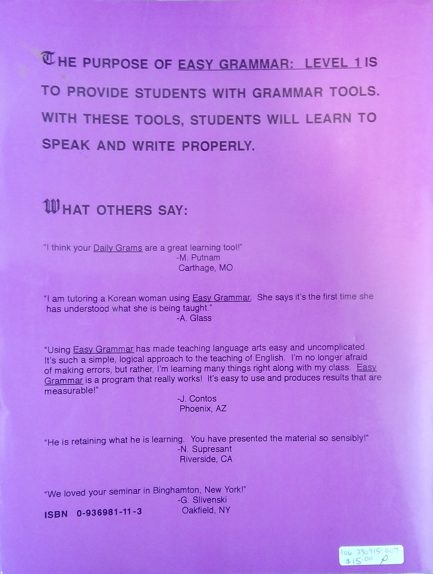 Easy Grammar: Level 1