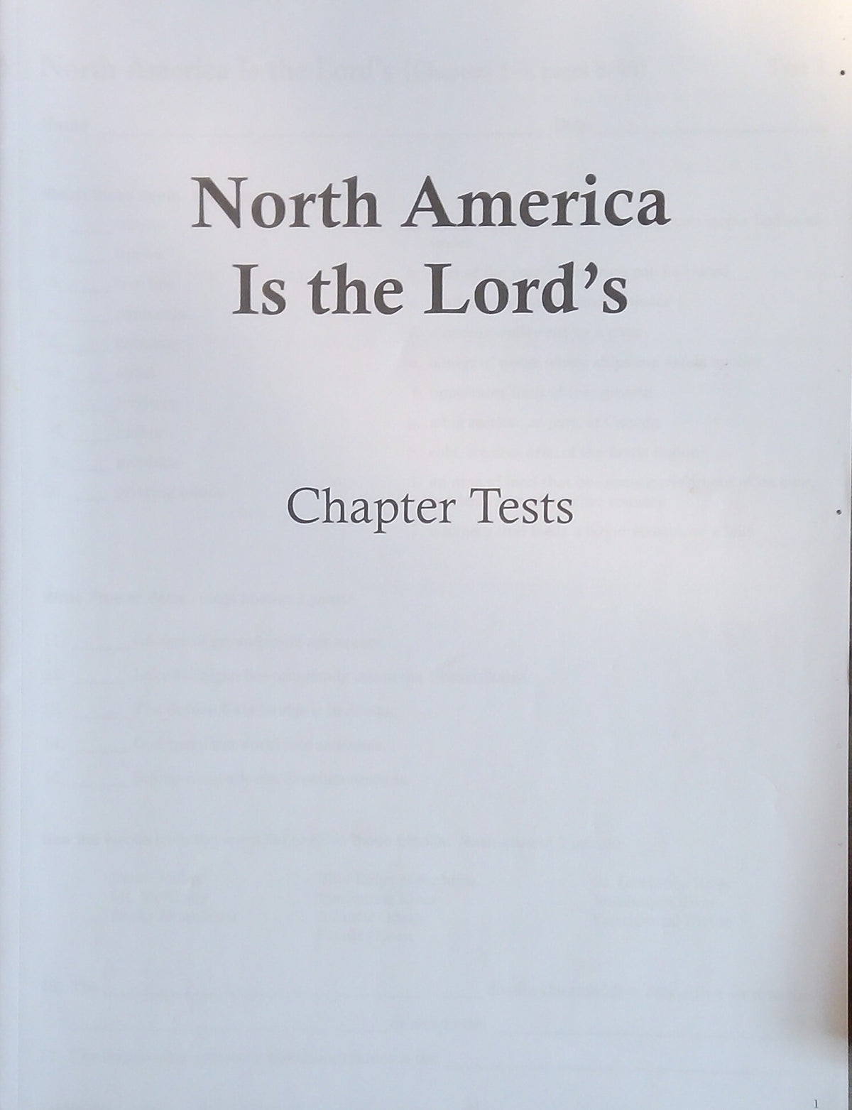 North America Is The Lord's: Chapter Tests