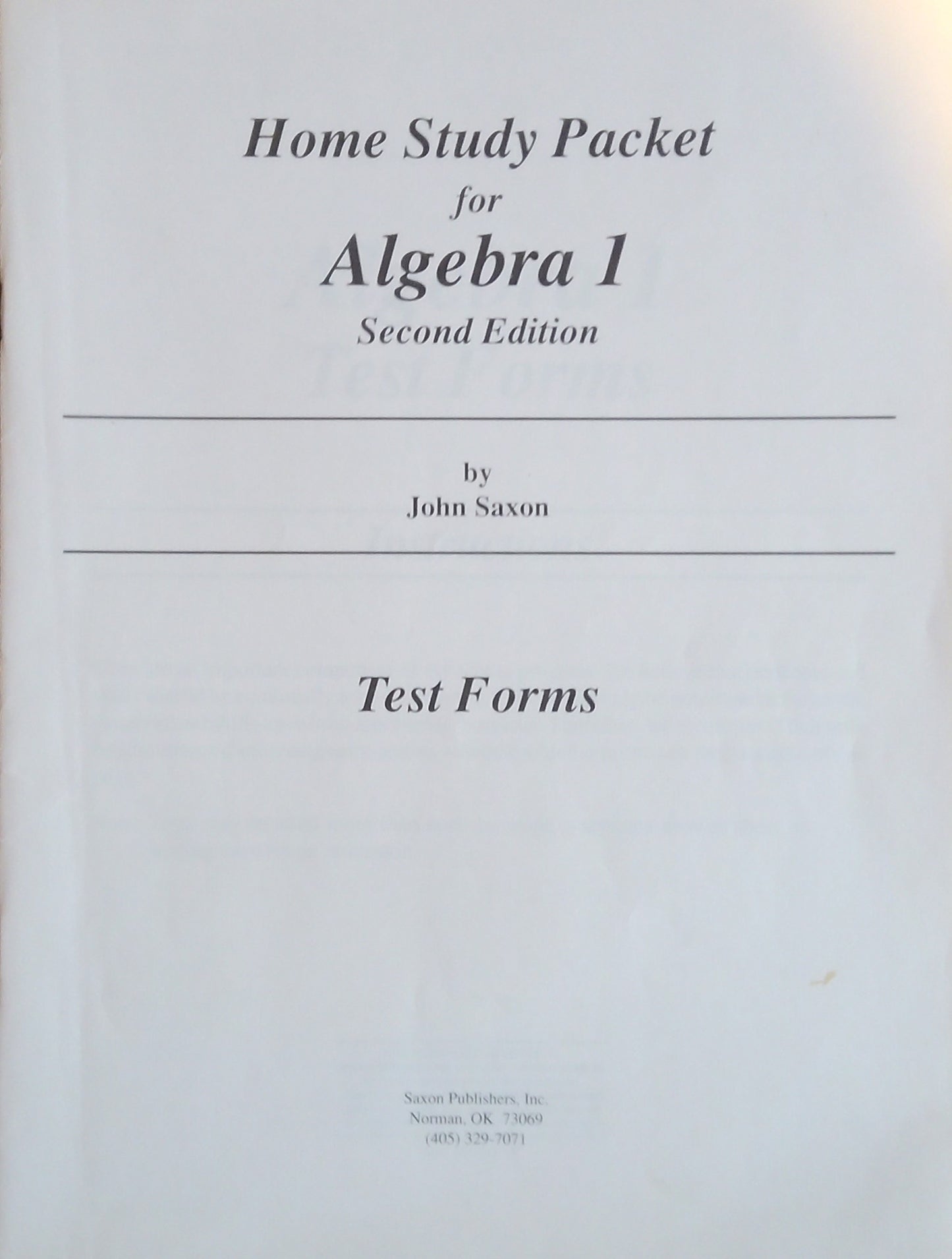 Saxon Algebra 1 Test Forms