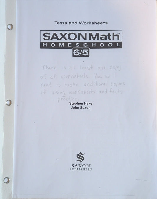 Saxon Math 65 Tests/Worksheets