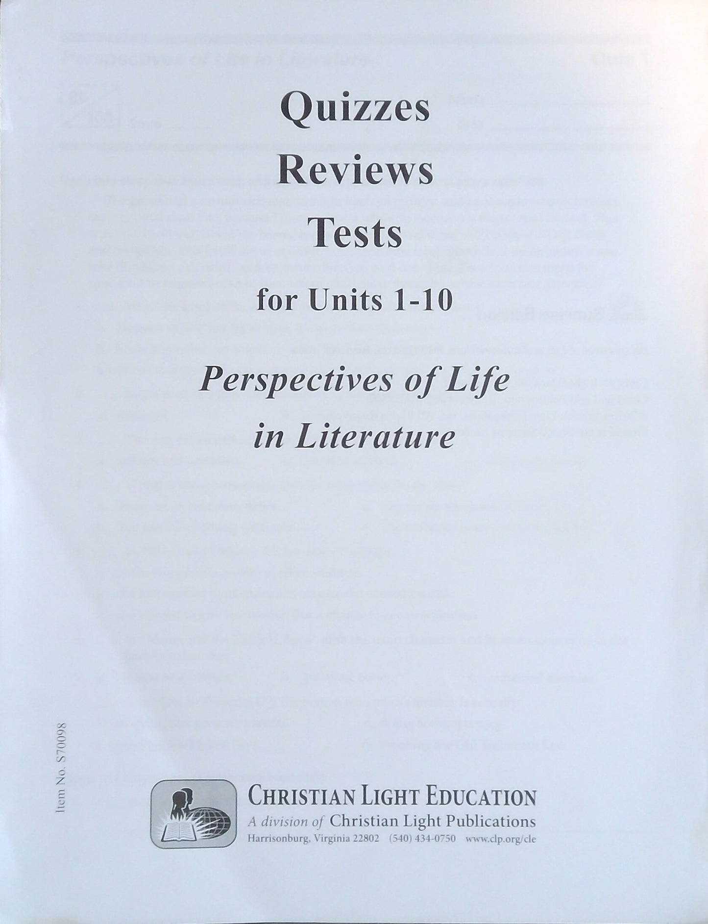 Quizzes/Reviews/Tests For Perspectives Of Life In Literature