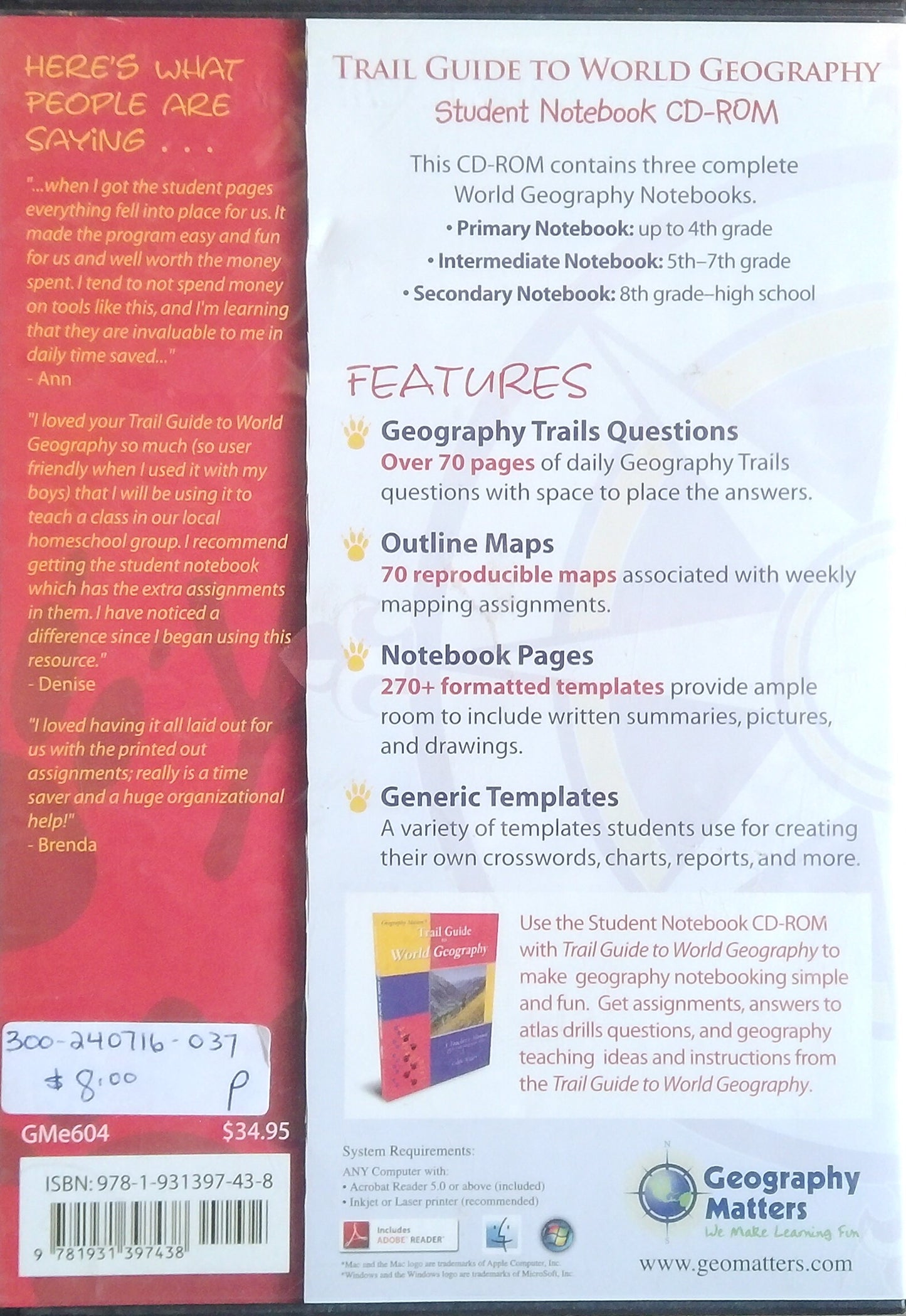 Trail Guide To World Geography Student Notebook CD-ROM
