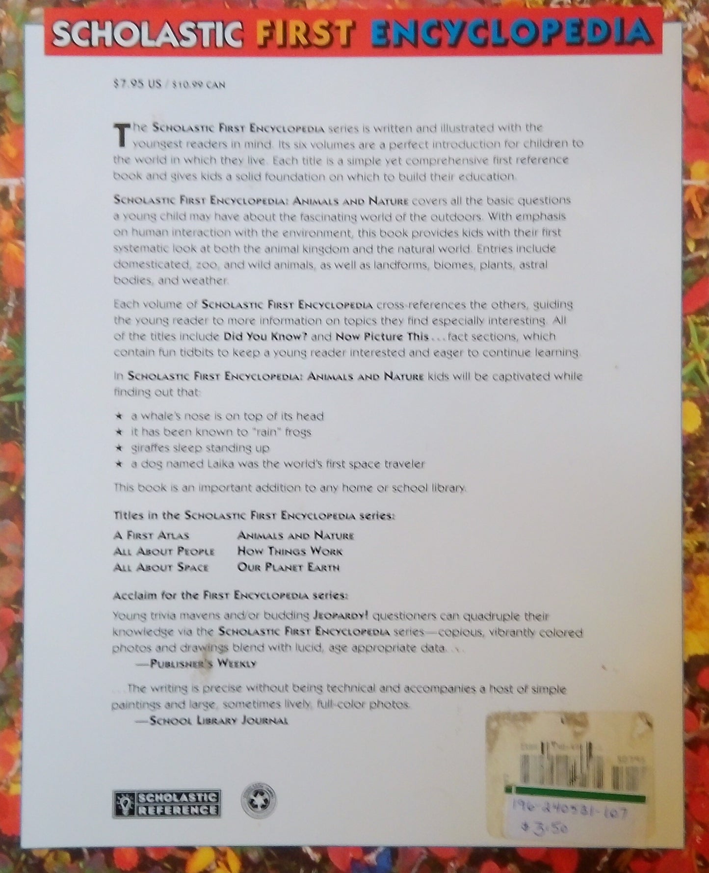 Scholastic First Encyclopedia: Animals And Nature