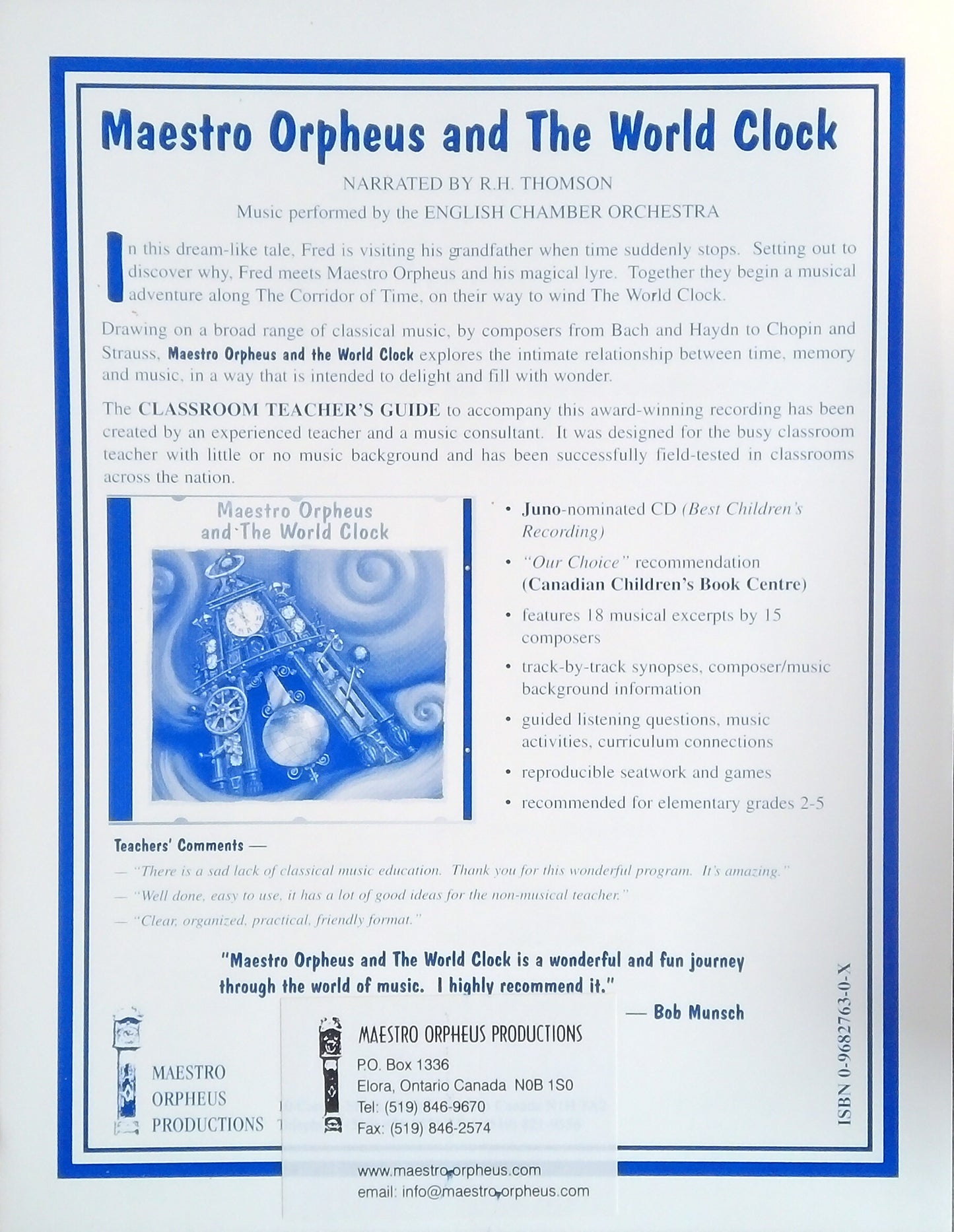 Maestro Orpheus And The World Clock: Classroom Teacher's Guide