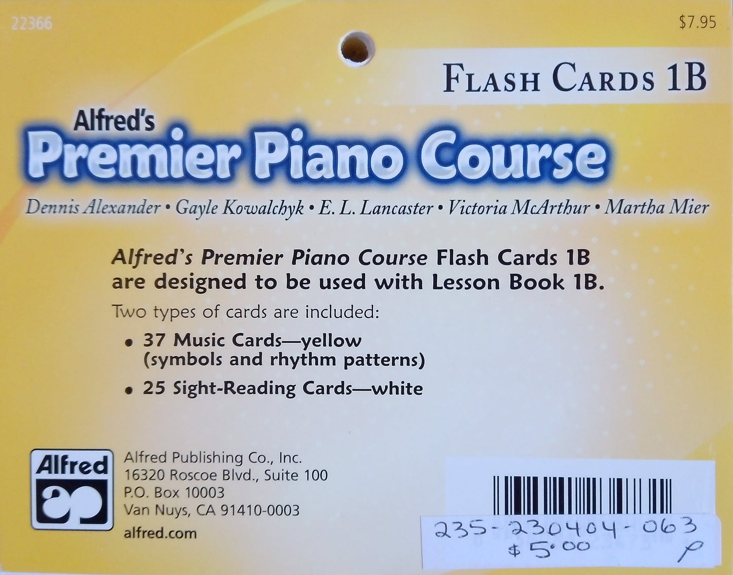 Alfred's Premier Piano Course Flashcards 1B