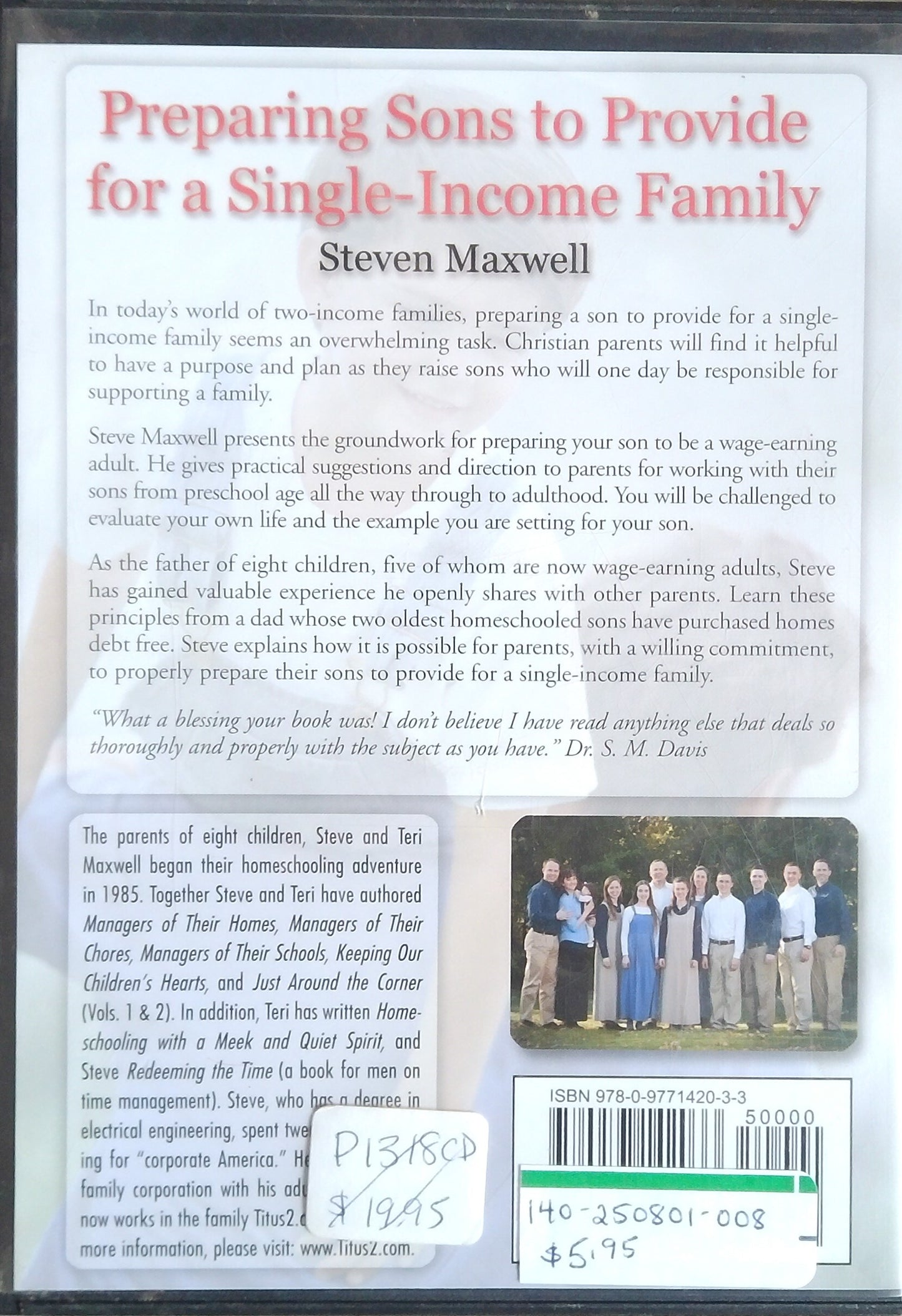 Preparing Sons To Provide For A Single-Income Family