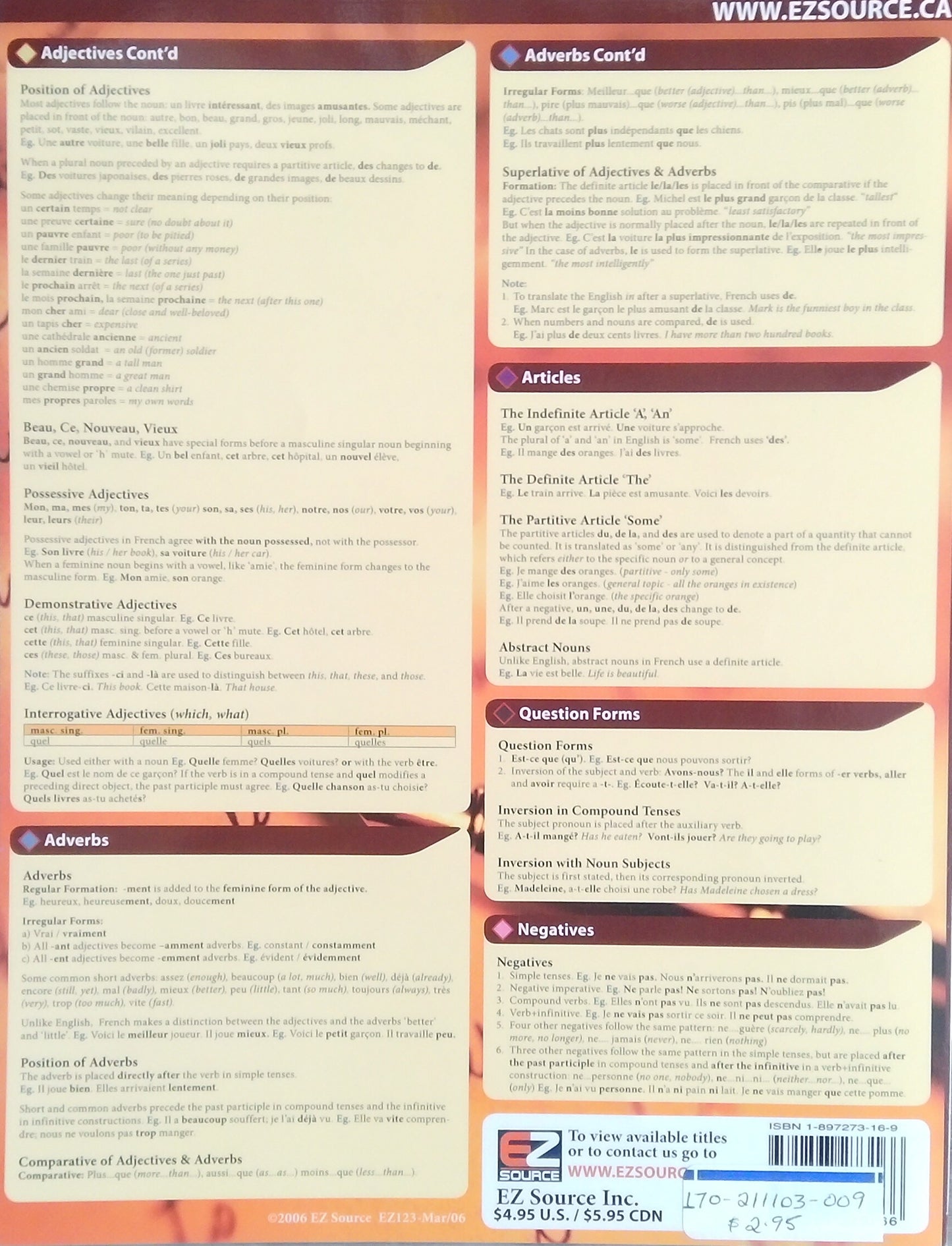 French Grammar Chart