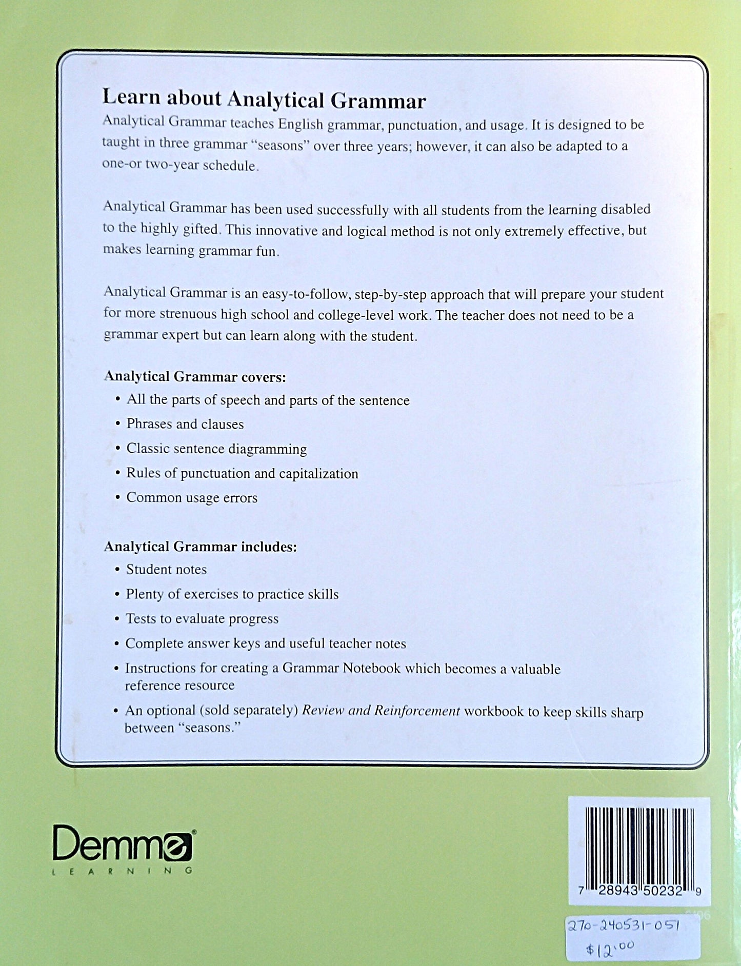 Analytical Grammar: Worksheets & Answer Keys