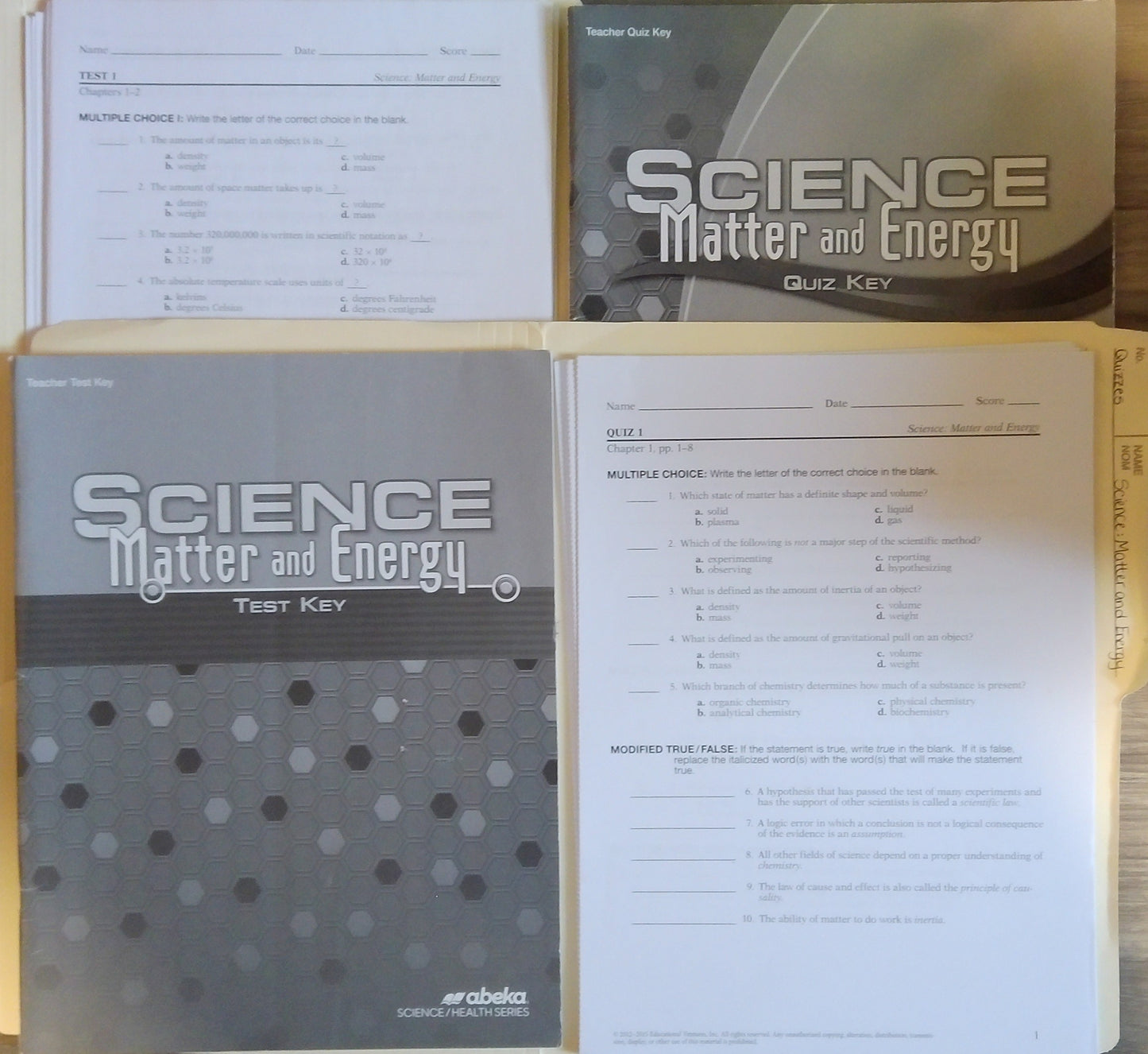 Science - Matter & Energy: Quiz/Test Set