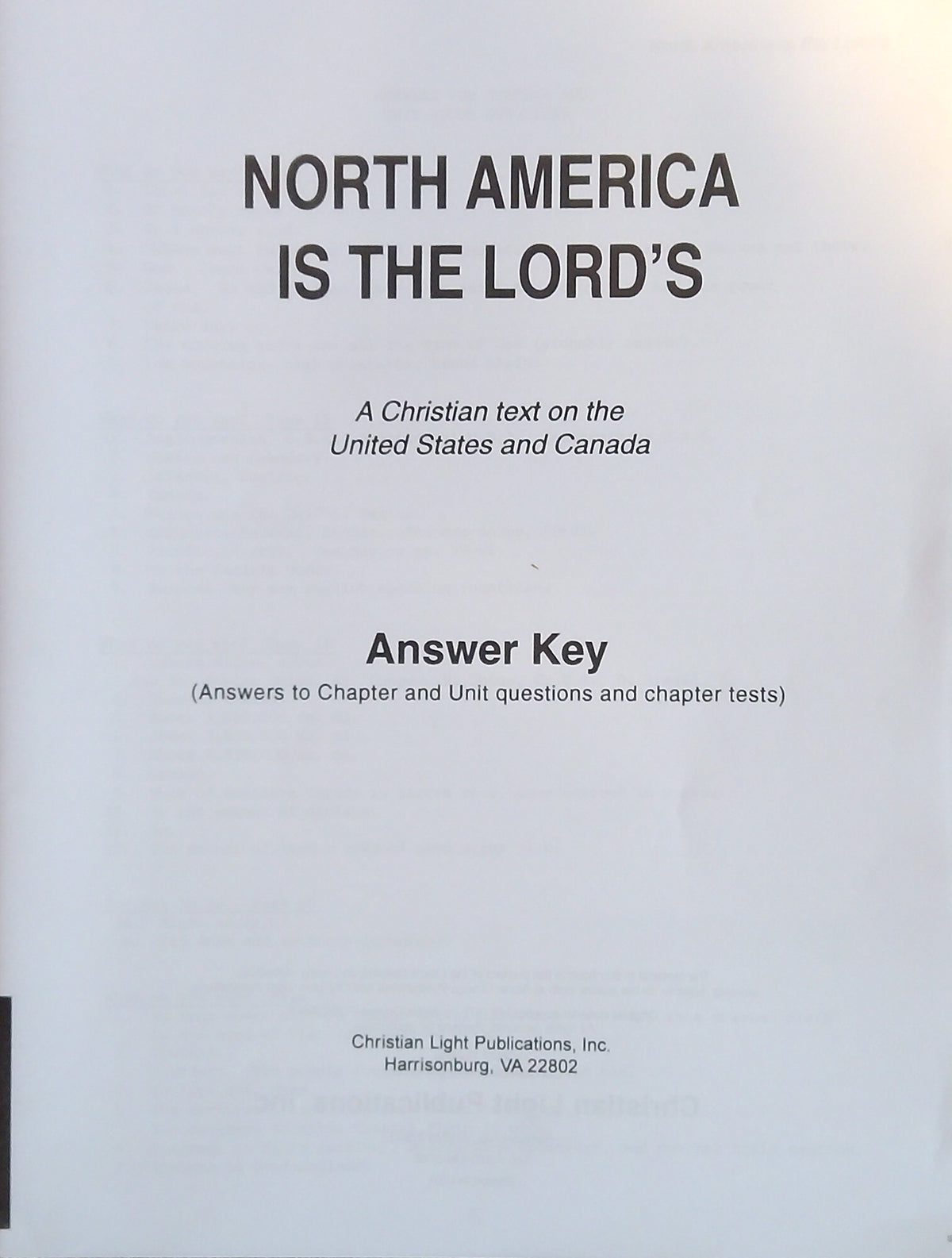 North America Is The Lord's: Answer Key
